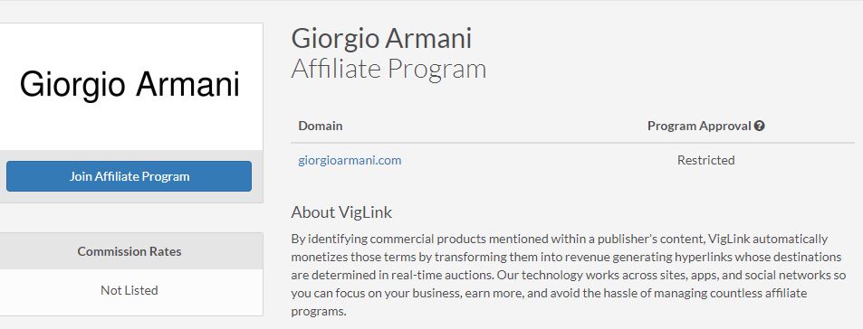 affiliate marketing giorgio armani