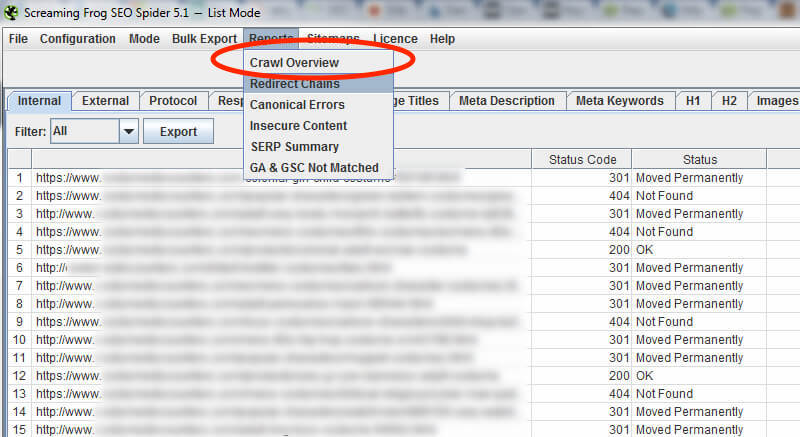 Screaming Frog review: crawl overview report
