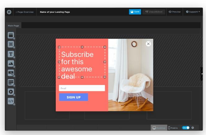 Unbounce review: create popups