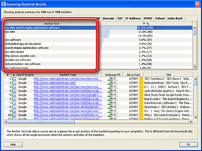 SEO Spyglass review: view titles of competitor's backlinks pages