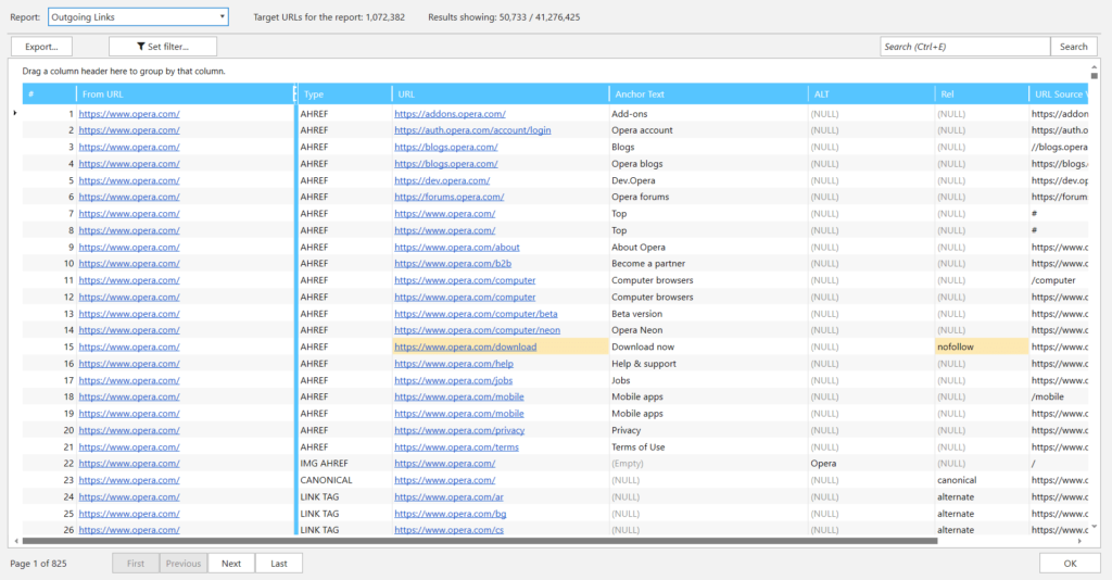 Netpeak Spider Internal links