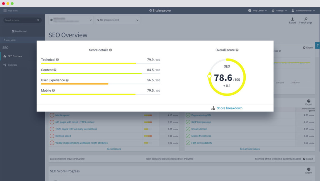 SiteImprove offers an on-page diagnostics report