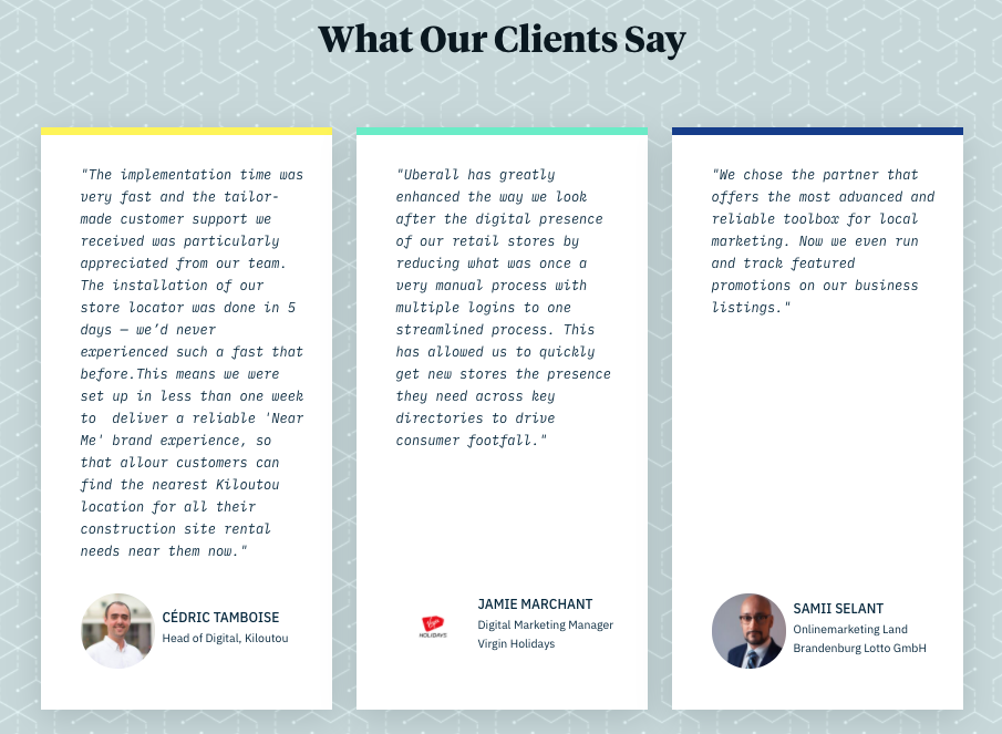 Uberall client testimonials