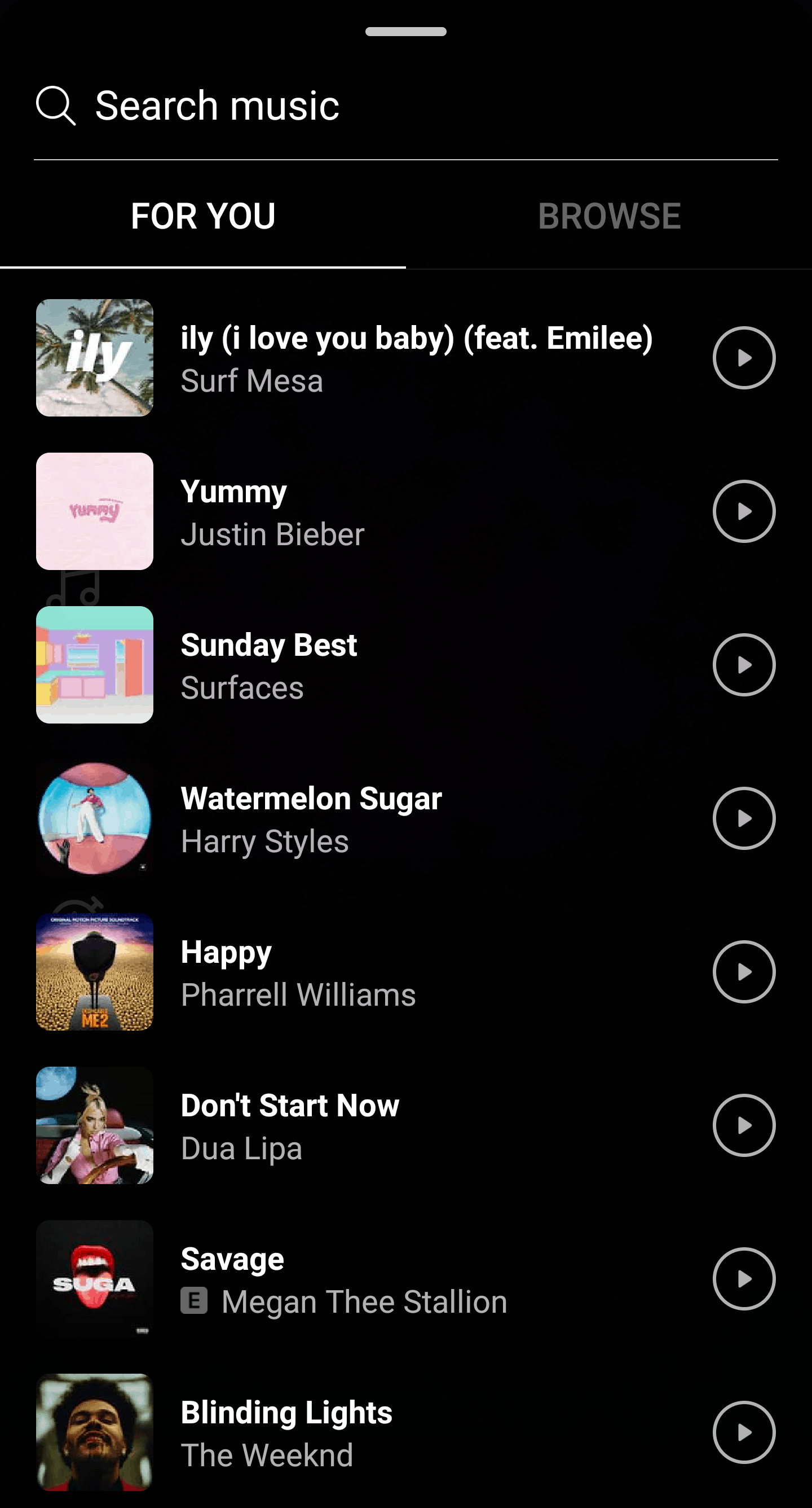 IG Reels music screen
