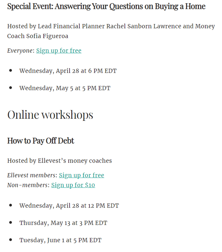 Example of gated content from Ellevest
