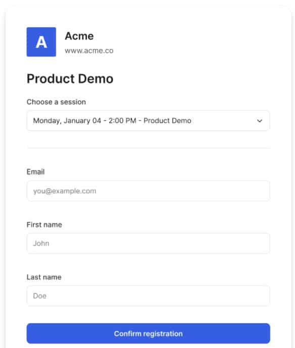 Review of Livestorm: Registration Page