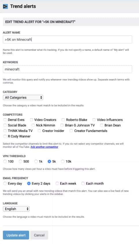 vidIQ Review: Setting Up a Trend Alert