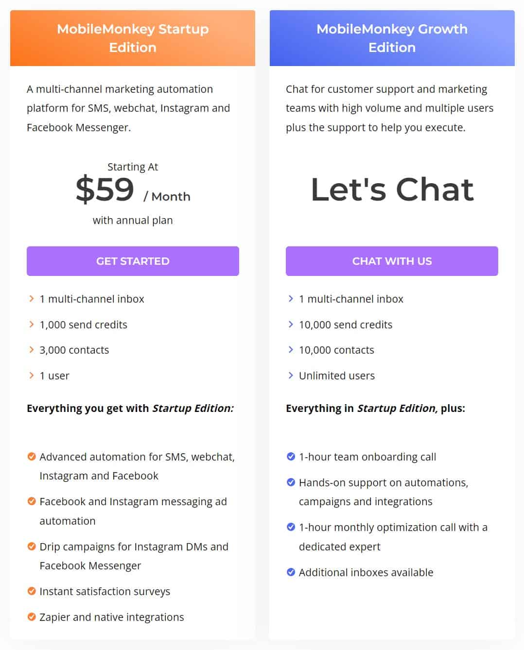 MobileMonkey Pricing Options