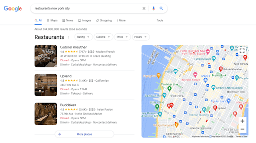 Example of Map Pack in Google SERPs